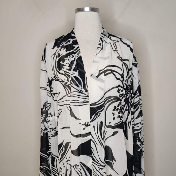 K Woman Floral Shimmer Chiffon Blouse Jacket - Picture 2 of 13